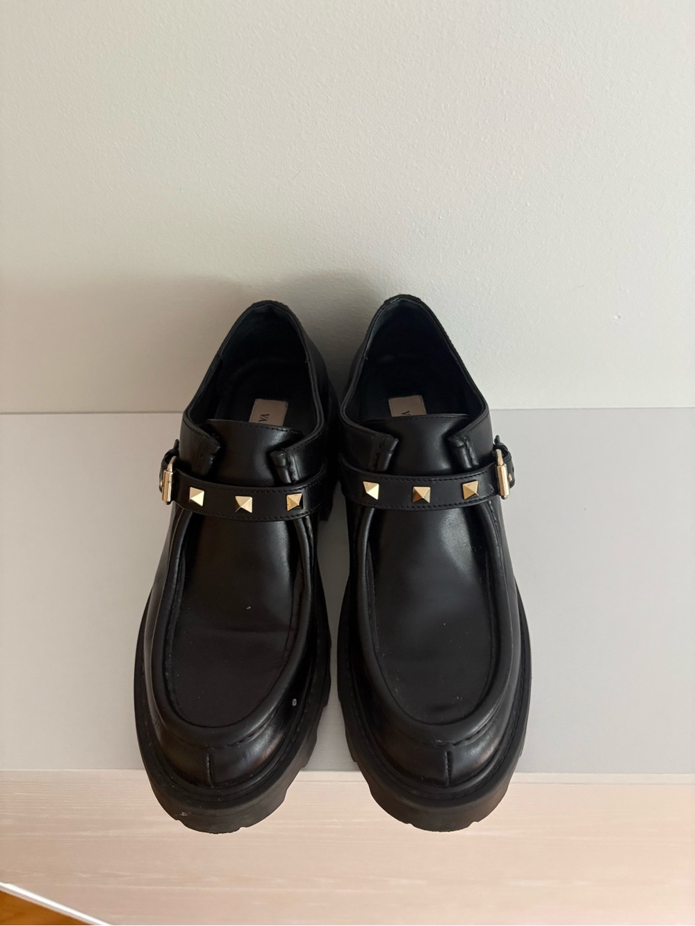 Valentino Garavani Black Leather Studded Loafers